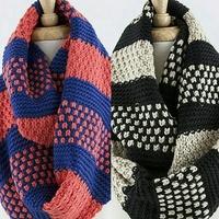 Two Toned/Dotted Knit Infinity Scarf - Thumbnail 1