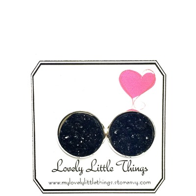 12mm black studs with silver setting 