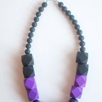 Purple Wood Bead Necklace NL1007 - Thumbnail 1