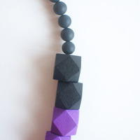 Purple Wood Bead Necklace NL1007 - Thumbnail 2
