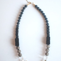 Square Glass Metal Cross Necklace NL0998 - Thumbnail 1