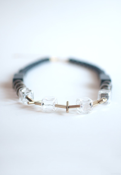 Square Glass Metal Cross Necklace NL0998