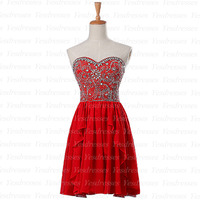 homecoming dresses, lovely prom dress, juniors homecoming dress, short prom dress, red prom dress, party dress, PD15133 - Thumbnail 2