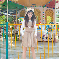 Cute Bear Embroidery Removable Ear Hat Lovely Braces Skirt - Thumbnail 2