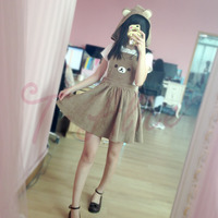 Cute Bear Embroidery Removable Ear Hat Lovely Braces Skirt - Thumbnail 3