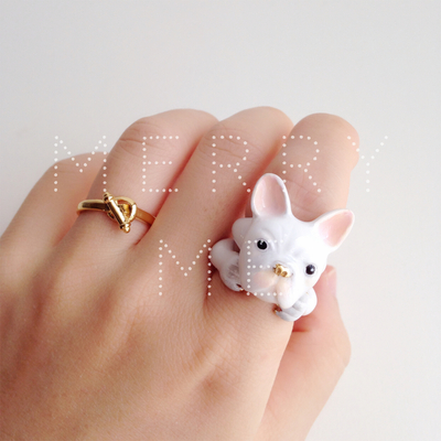 merryme French Bulldog "Pinky" 3-piece Ring Set