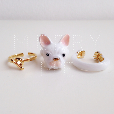 Merryme french bulldog "pinky" 3-piece ring set