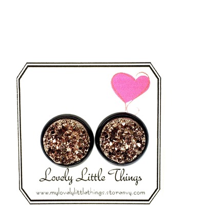 12mm rose gold studs with black setting