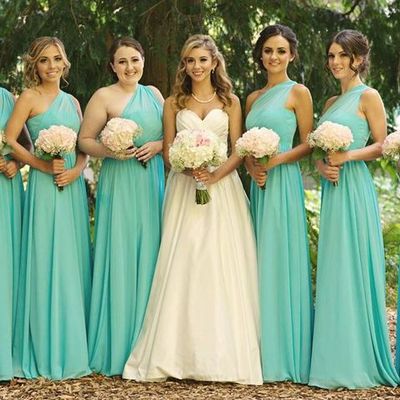 Long bridesmaid dress, tiffany blue bridesmaid dress, cheap bridesmaid dress, one shoulder mermaid bridesmaid dress, chiffon bridesmaid dress, 14700
