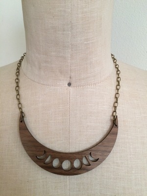 Moon Phase Plate Necklace (Wood/Brass)