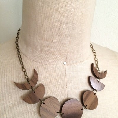 Luna love moon phase necklace (wood/brass)