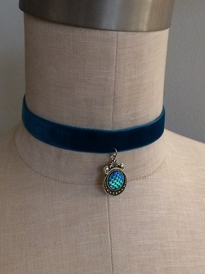 Mermaid  Velvet Choker (Teal/Silver)