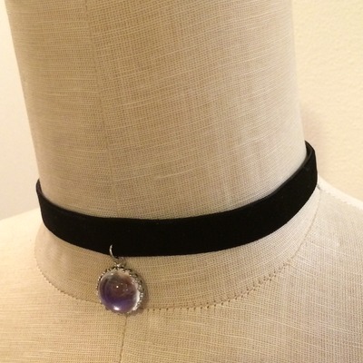 Moodstone velvet choker (silver)