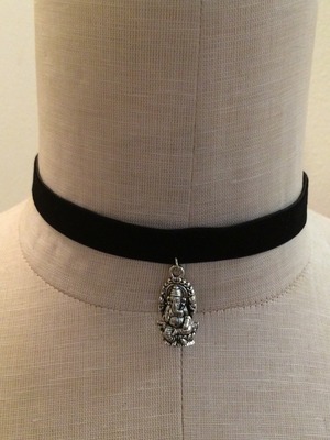 Ganesha Velvet Choker (Silver)