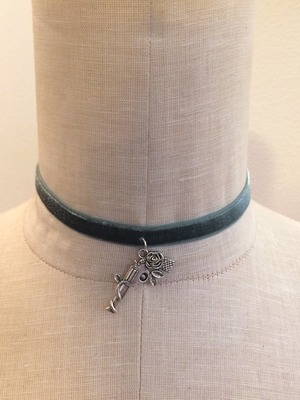 Drop the Gun Velvet Choker (Sage/Silver)