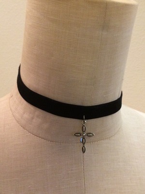 My Religion Cross Velvet Choker (Silver)