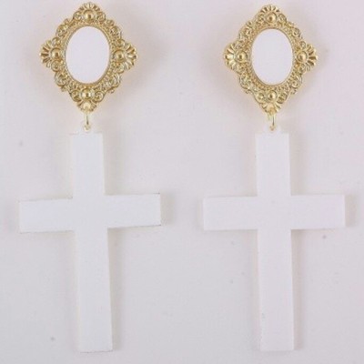 White cross dangle earrings