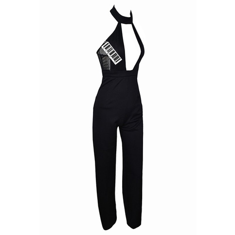 Black Playsuit Front Deep V With Back Stitching 