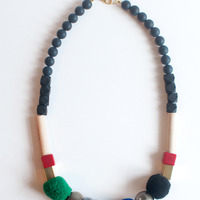 Colorful Wool Felt Ball Necklace NL1008 - Thumbnail 1