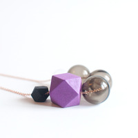 Purple Tinted Glass Necklace NL1023 - Thumbnail 4