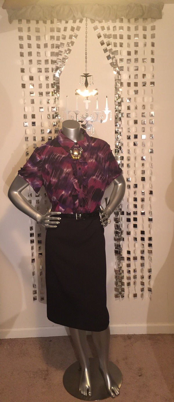 New Purple and Black Multi- Color Belted Dress Size 18