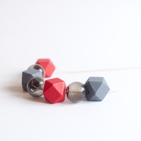 Red Grey Tinted Glass Necklace NL1014 - Thumbnail 3