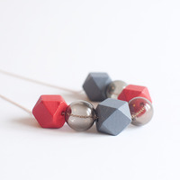 Red Grey Tinted Glass Necklace NL1014 - Thumbnail 4