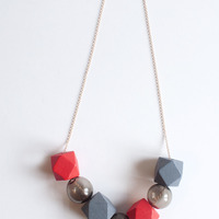 Red Grey Tinted Glass Necklace NL1014 - Thumbnail 1