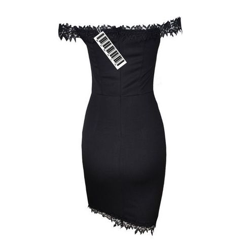 Black V-Neck Floral Stitching Bodycon Dress