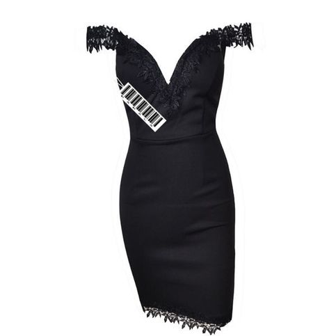 Black V-Neck Floral Stitching Bodycon Dress