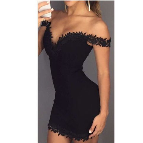Black V-Neck Floral Stitching Bodycon Dress