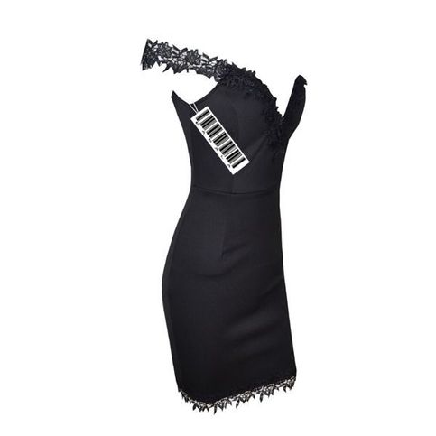 Black V-Neck Floral Stitching Bodycon Dress
