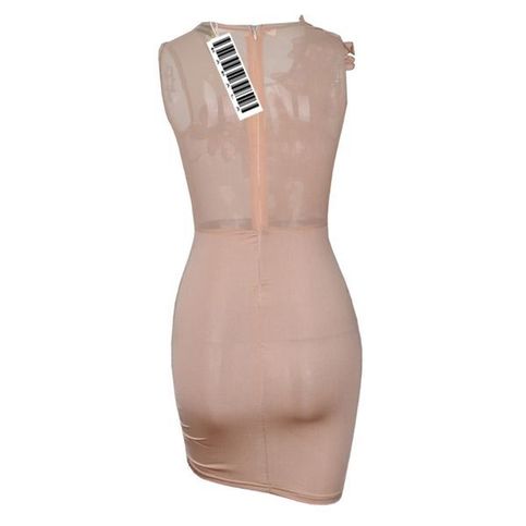 Nude Floral Decor Stitching Cross Bodycon Dress