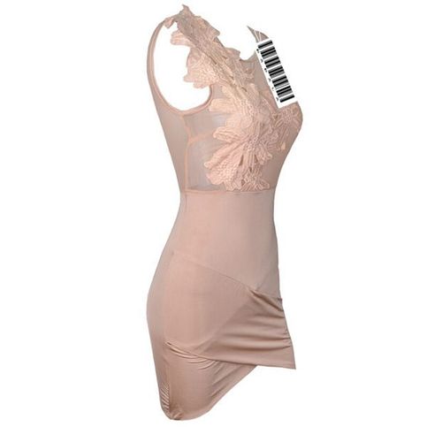 Nude Floral Decor Stitching Cross Bodycon Dress