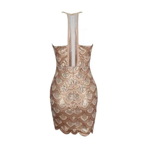 Gold High-Neck Waves Sequin Dress