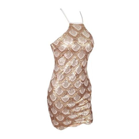 Gold High-Neck Waves Sequin Dress