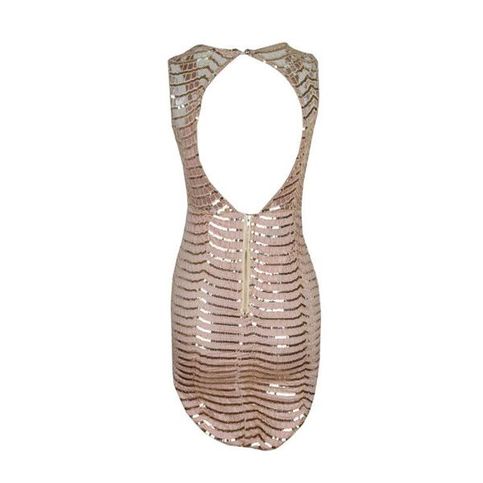 Gold Metallic Bodycon Sequined V-Neck Dress