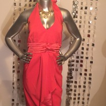 New Coral Halter Dress Gathered Waist Size 22