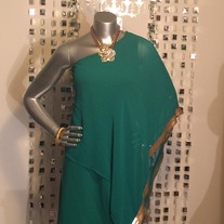 New Green Off Shoulder Dress w/ Flowing Chiffon Sleeve & Gold accents 3x