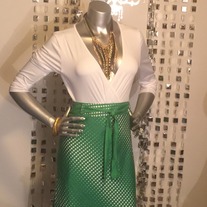 New Sherry Taylor Green & White Skirt w/ Ribbon belt Size 3x