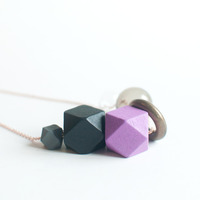 Purple Black Wood Beads Glass Necklace NL1020 - Thumbnail 2