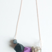 Purple Black Wood Beads Glass Necklace NL1020 - Thumbnail 3