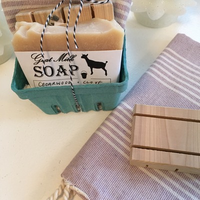 Soap, tray, and towel set