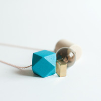 Blue Wooden Bead Tinted Glass Necklace NL1022 - Thumbnail 2