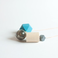 Blue Wooden Bead Tinted Glass Necklace NL1022 - Thumbnail 1