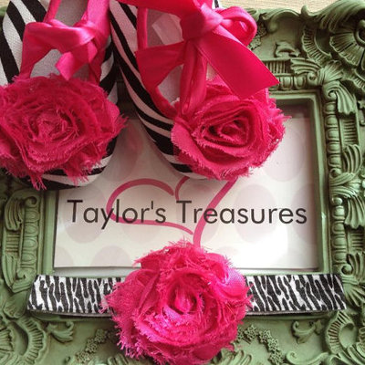 Taylors treasures - 2pc. set - zebra rosette shoe with matching headband - great for photo prop -