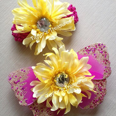 Taylors treasures - magenta glitter and sequins baby butterfly wings set - great for photo prop 1st birthday - newborn photo - smash cake