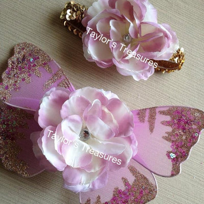 Taylors treasures - lavender glitter and sequins baby butterfly wings set - great for photo prop 1st birthday - newborn photo - smash cake