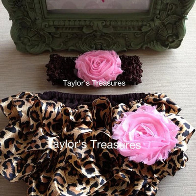 Taylors treasures - 2pc. set - rosette headband with leopard ruffle panty - great for photo prop - 1st birthday - newborn photo - smash cake