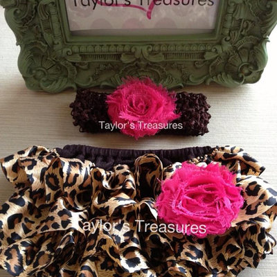 Taylors treasures - 2pc. set - rosette headband with leopard ruffle panty - great for photo prop -1st birthday - newborn photo - smash cake